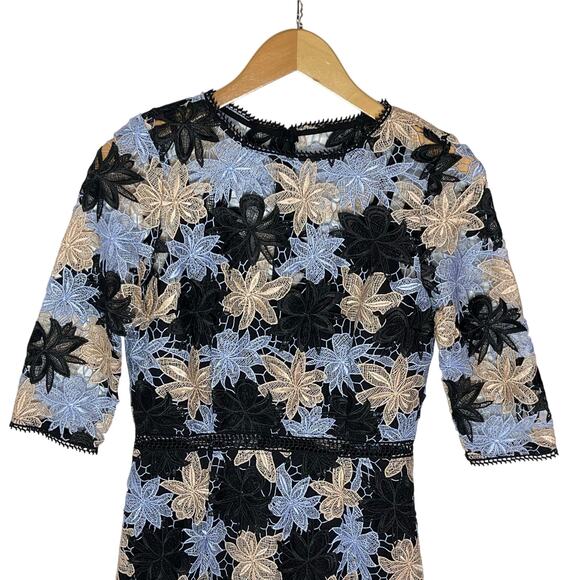 ANTHROPOLOGIE MINUET Women’s Blue and Black Floral Lace Mini Dress - Picture 3 of 5